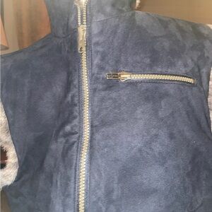 Navy Suede Vest with Faux Fur Trim